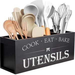 Wood Kitchen Utensil Holder Spoon Fork Tableware Storage Rack Container Large